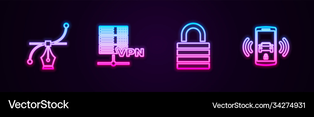 Set line bezier curve server vpn lock and smart Vector Image