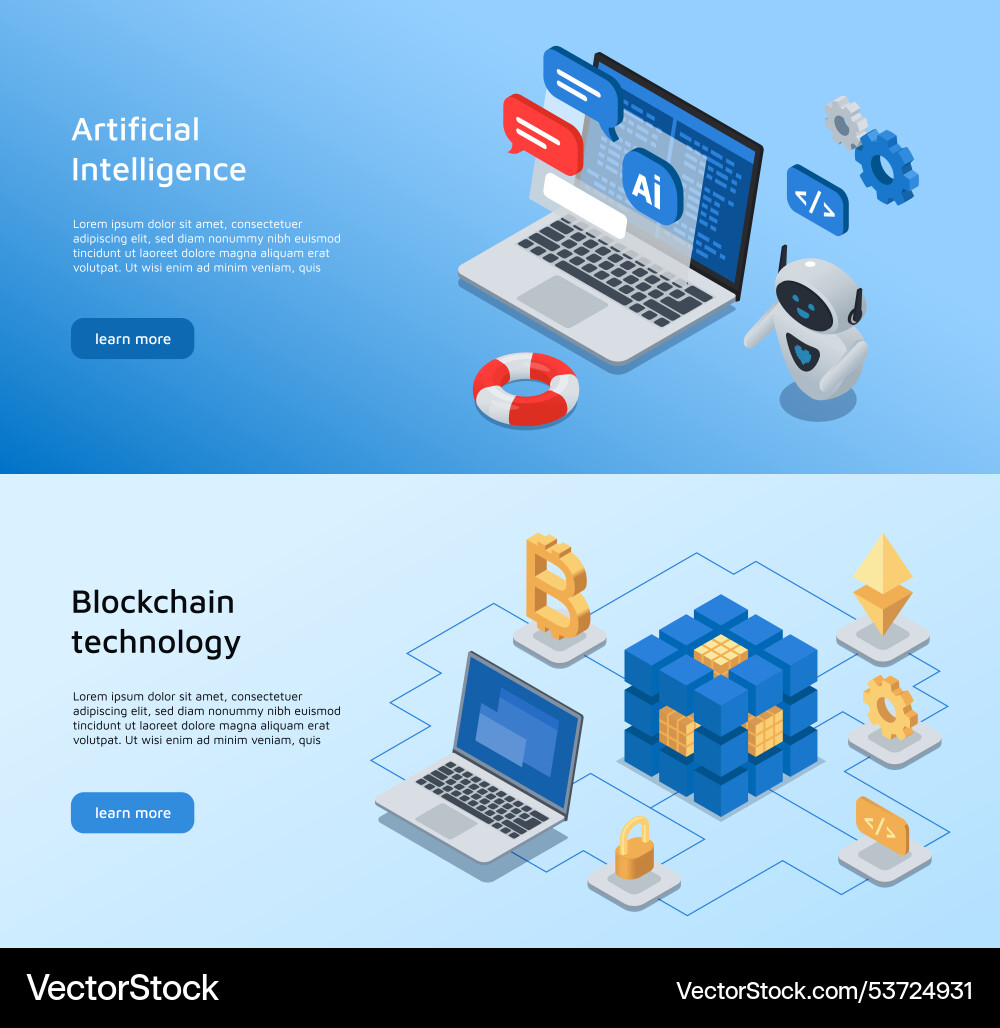 Set of artificial intelligence and blockchain Set of artificial intelligence and blockchain Vector Image