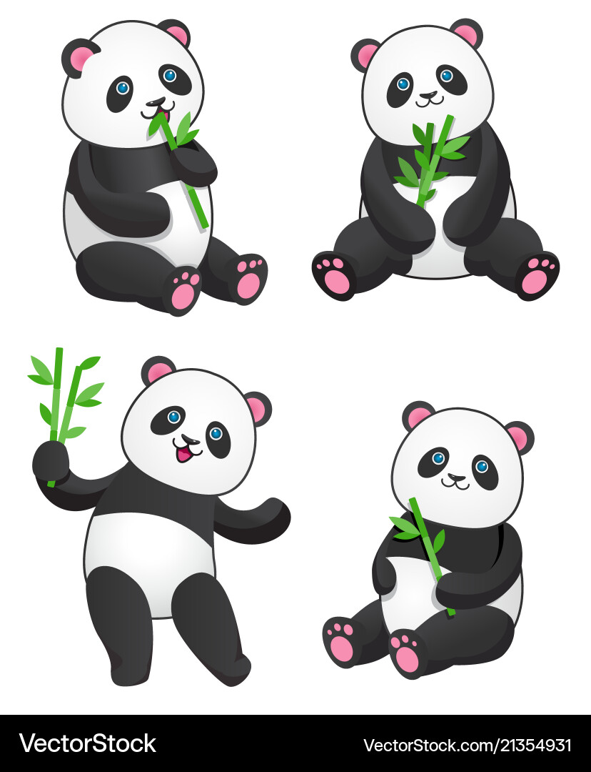 Set of four pandas with bamboo Set of four pandas with bamboo vector image