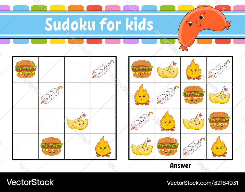 Sudoku for kids education developing worksheet Sudoku for kids education developing worksheet vector image