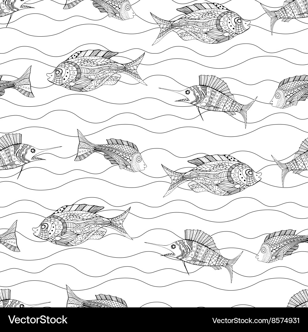 Tangle patterns fish background Vector Image