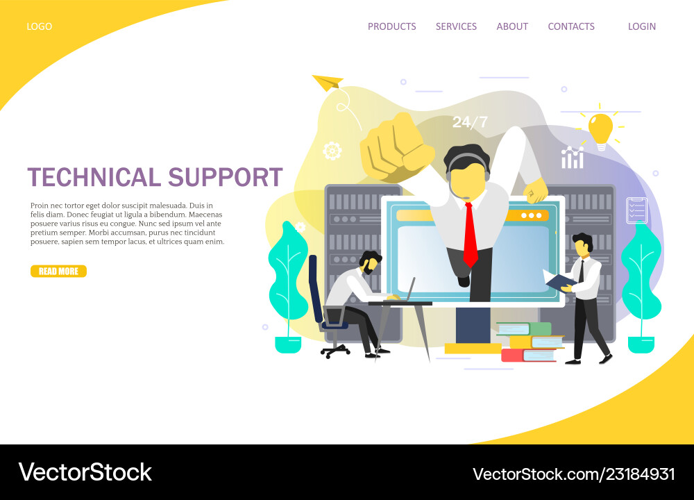 Technical support landing page website template Vector Image