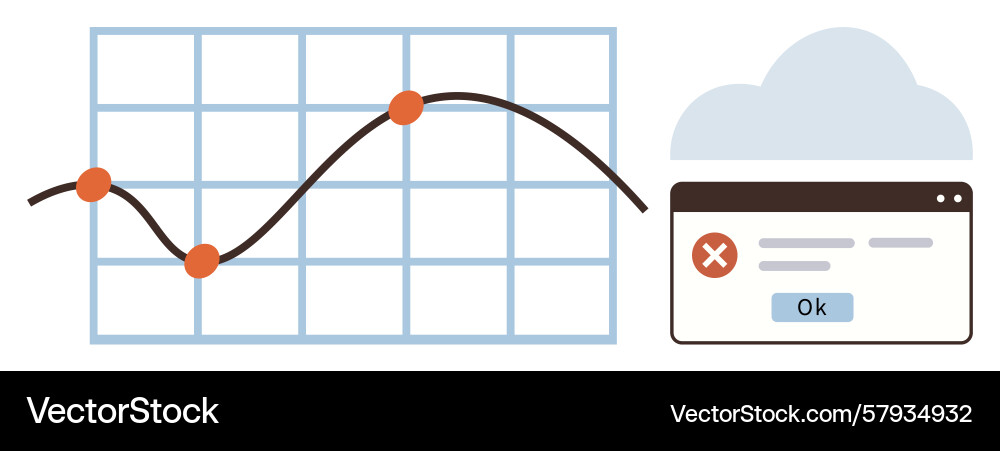 Data error depicted with line chart and browser Data error depicted with line chart and browser Vector Image