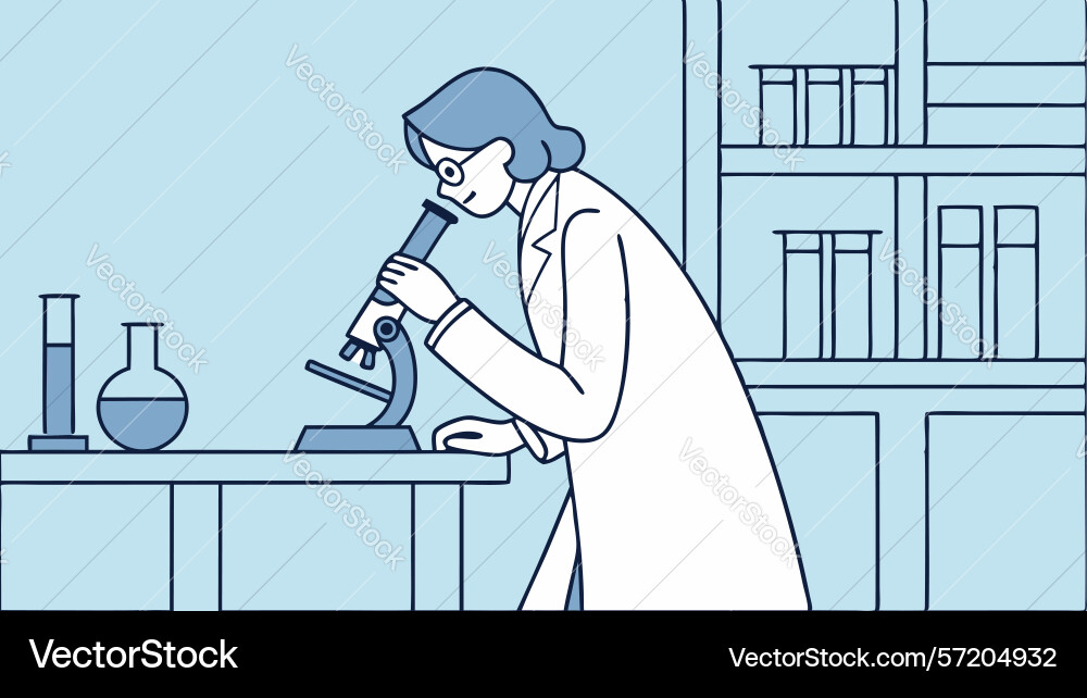 Dedicated scientist using microscope in lab Vector Image