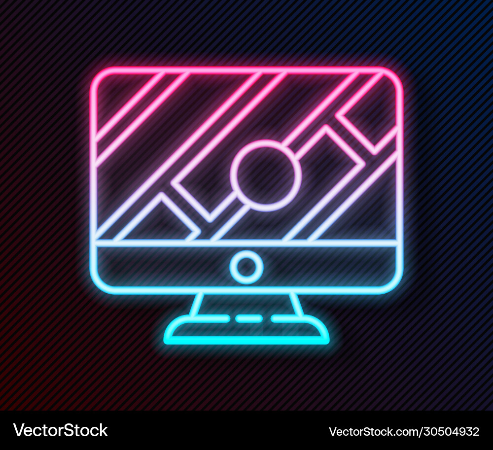 Glowing neon line computer monitor and folded map Glowing neon line computer monitor and folded map vector image