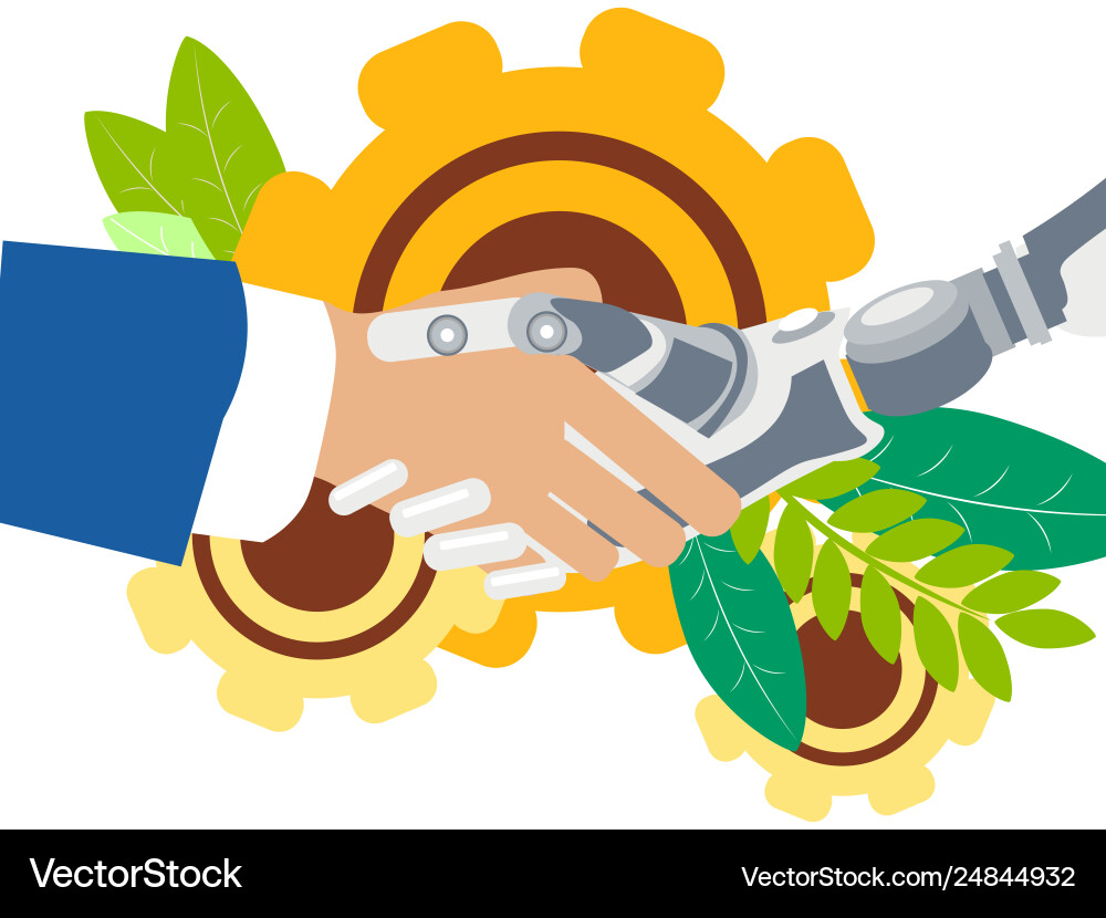 Handshake man and robot in minimalist style Vector Image