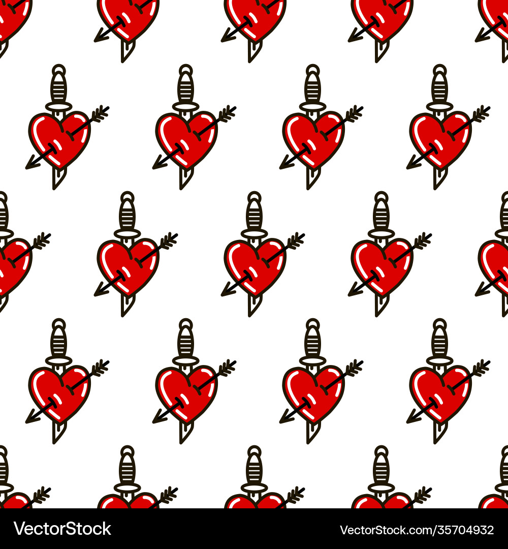 Heart with dagger seamless pattern Heart with dagger seamless pattern vector image