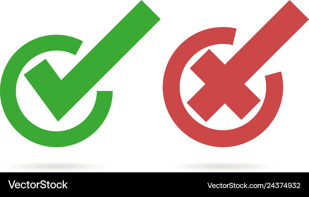 Set cross and check mark with shadow Set cross and check mark with shadow vector image