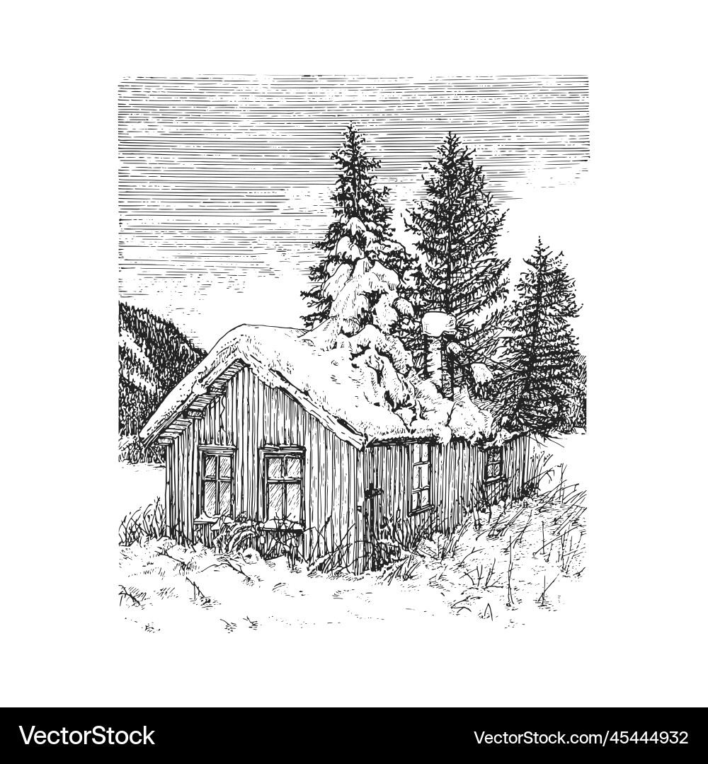 Winter cabin sketch Vector Images \u0026 Graphics for Commercial Use |  VectorStock, image size:1000x1080
