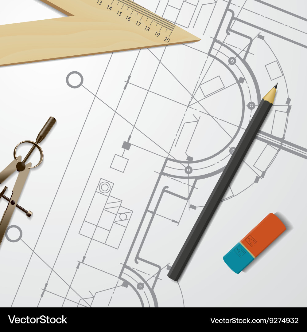 Technical blueprint of mechanism Vector Image