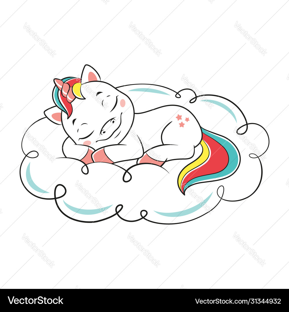 Unicorn sleeping on cloud – Royalty-Free Vector | VectorStock