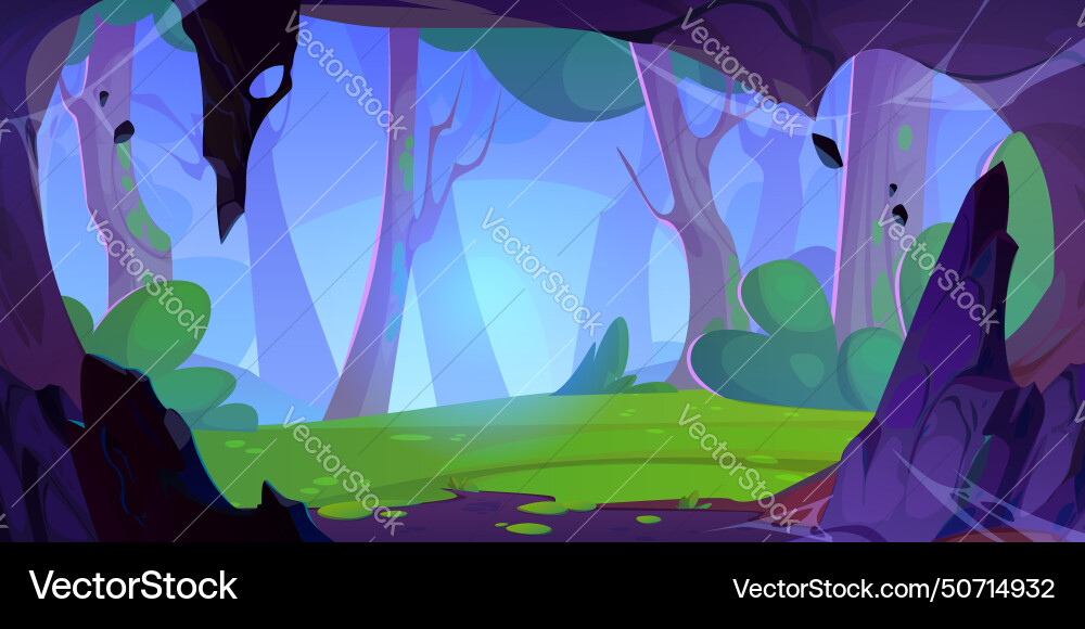 View of forest from inside cave Vector Image