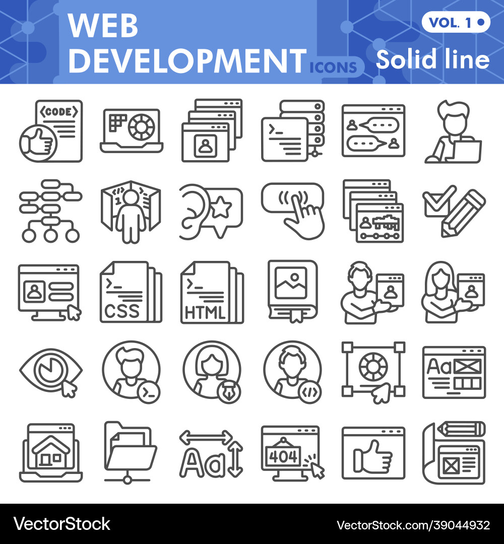 Web development line icon set website design Web development line icon set website design vector image
