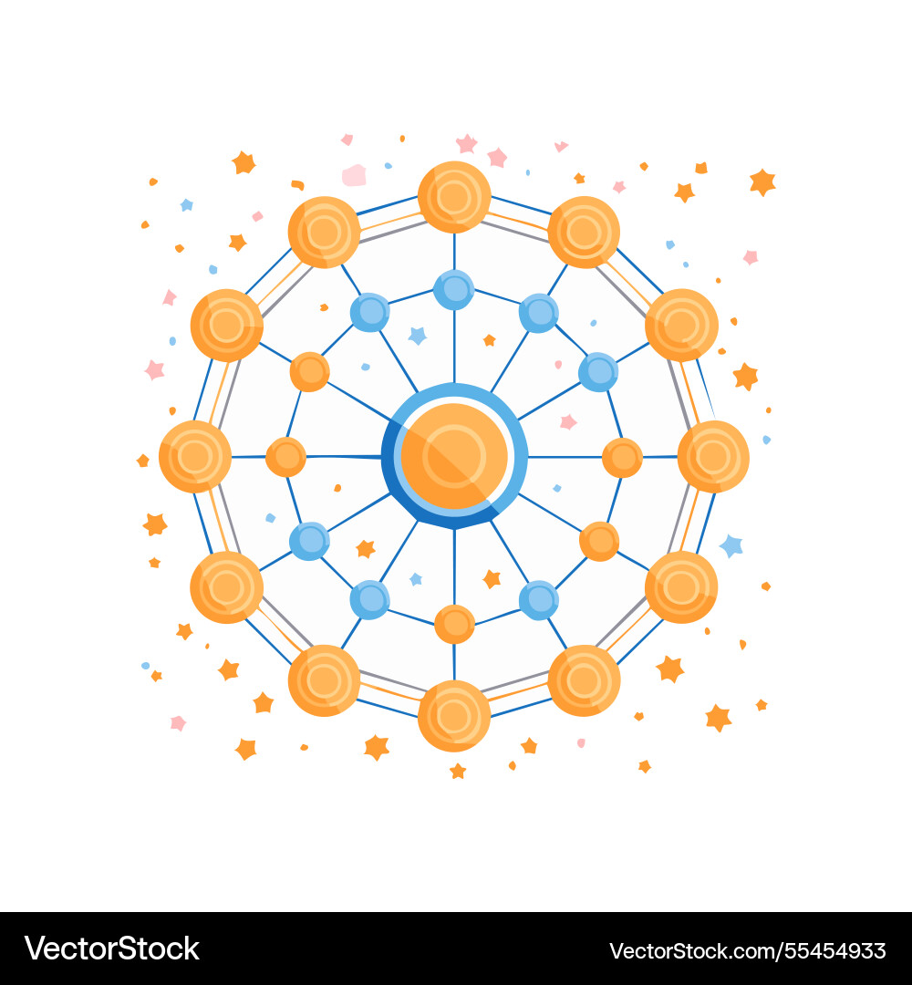Blockchain network resembling a galaxy with nodes vector image