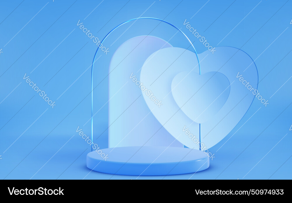 Blue cylinder product podium with arch and heart vector image