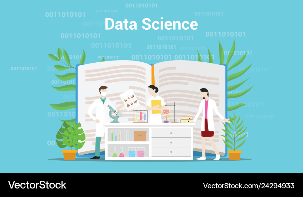 Data science concept with laboratory team working Data science concept with laboratory team working vector image