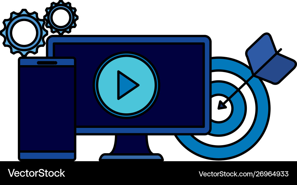 Desktop computer with target and smartphone vector image