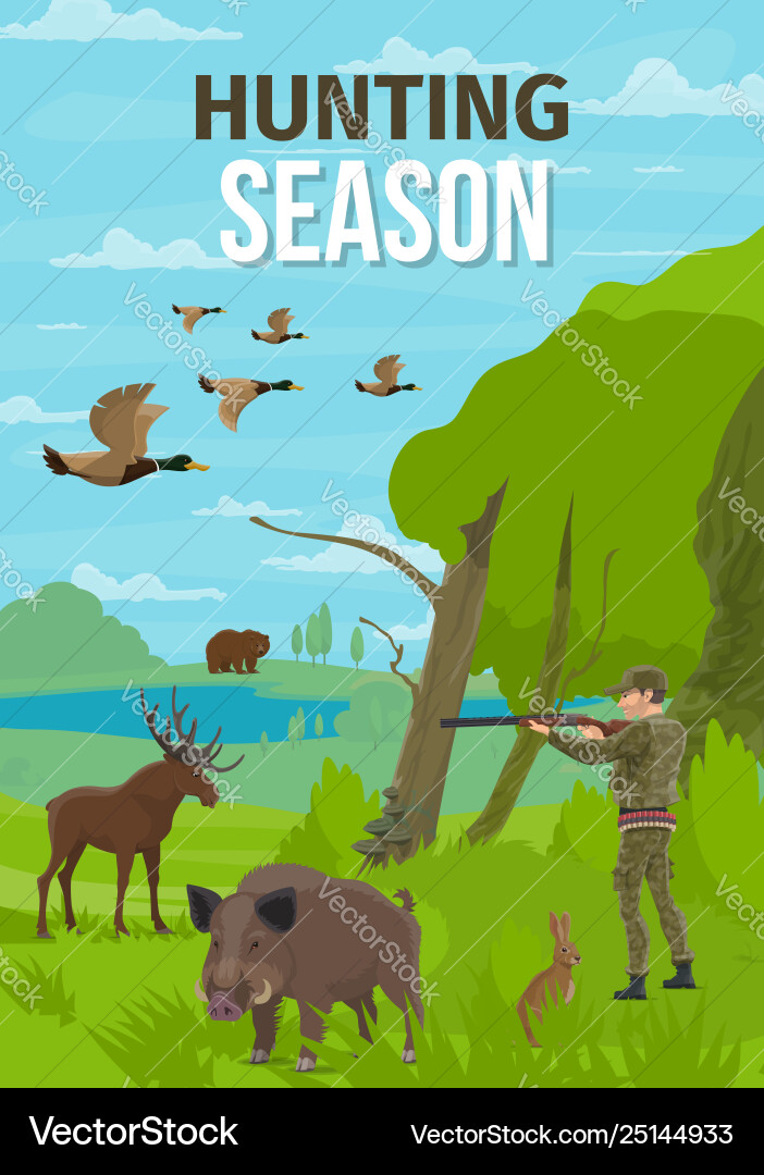 Jagd Saison Tiere Jäger im Wald Jagd Saison Tiere Jäger im Wald Vektorbild