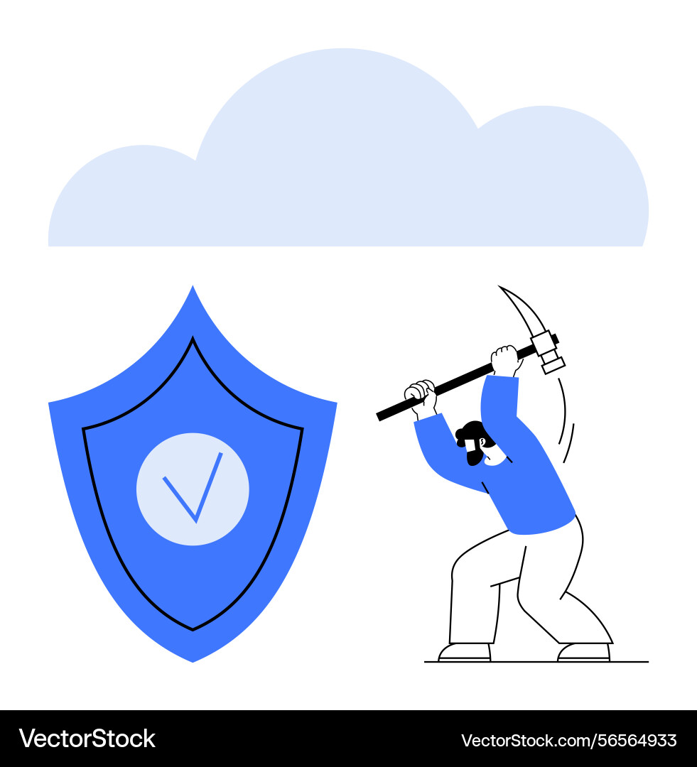 Man with pickaxe attempting to breach secure Man with pickaxe attempting to breach secure vector image