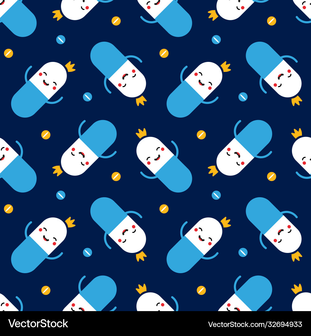 Pill characters in crowns seamless pattern Pill characters in crowns seamless pattern vector image