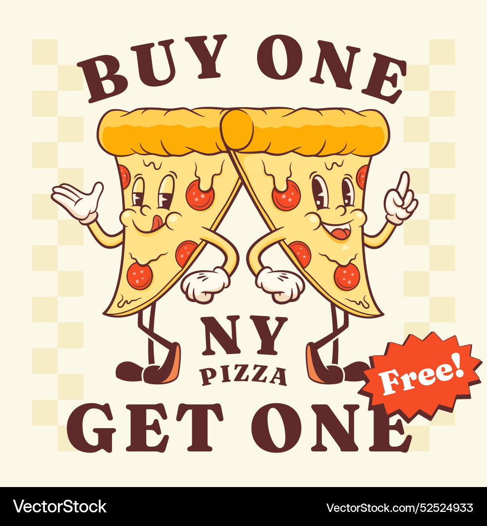 Retro Pizza Characters - 80s Style Vector Image