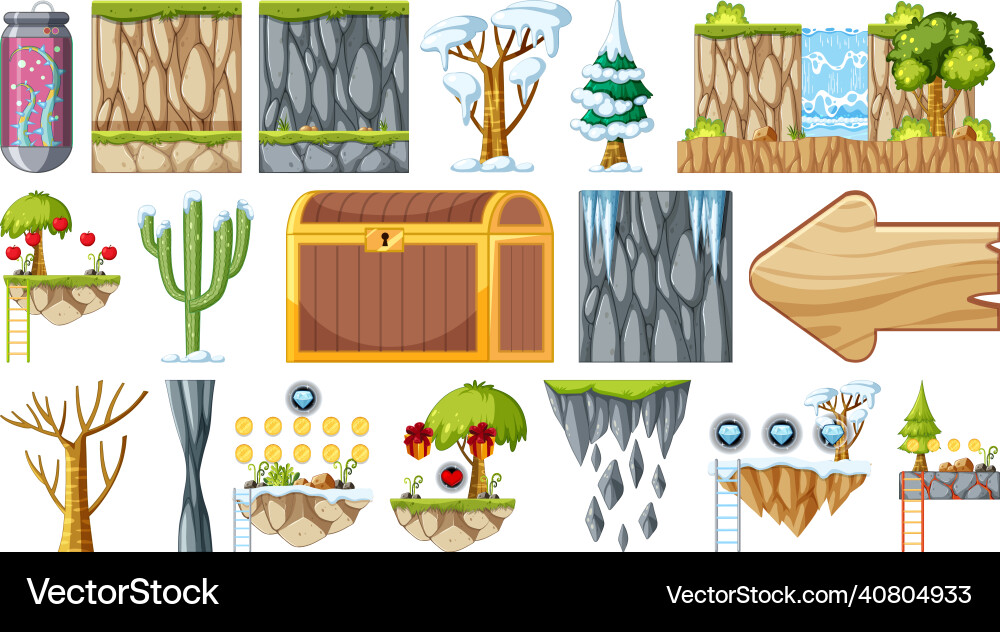Set of isolated game objects and elements Set of isolated game objects and elements vector image