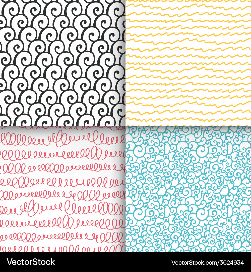 Abstract doodle seamless patterns set vector image
