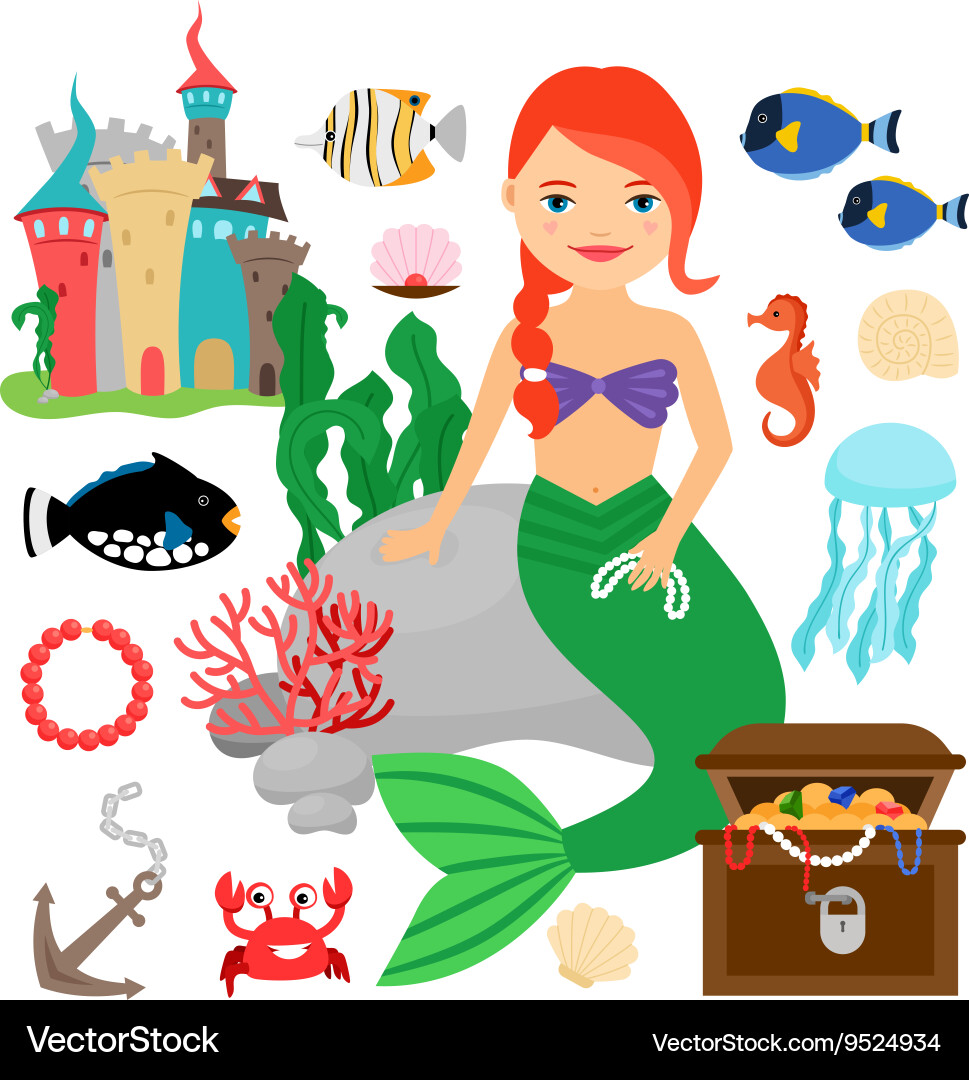 Cute mermaid with marine life Vector Image