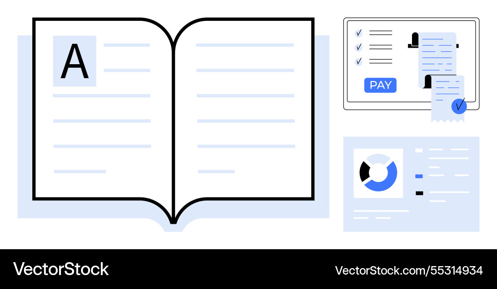 Digital book payment processing and data Vector Image