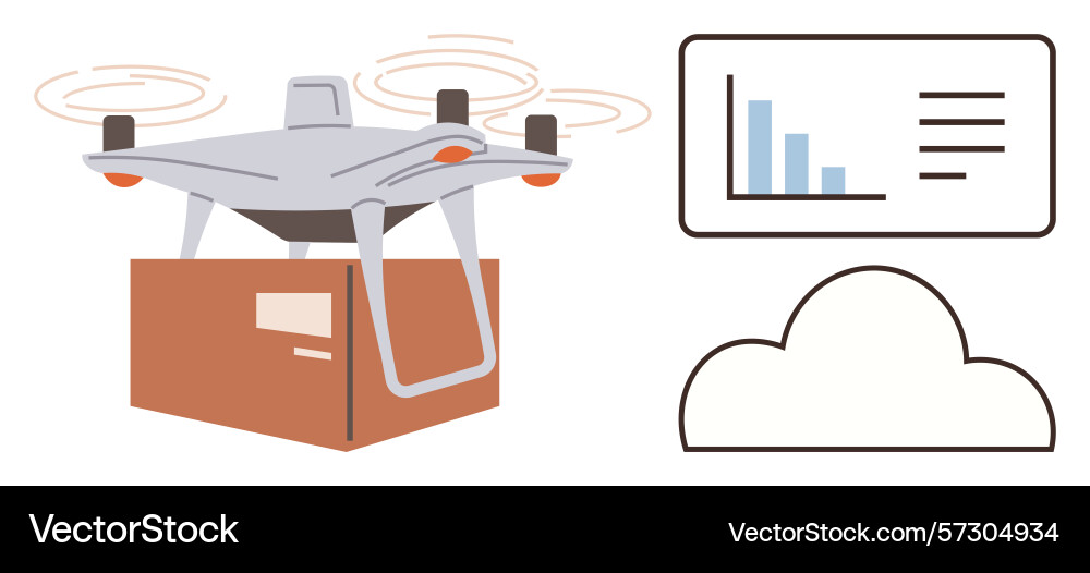 Drone delivering package with cloud and data Drone delivering package with cloud and data vector image