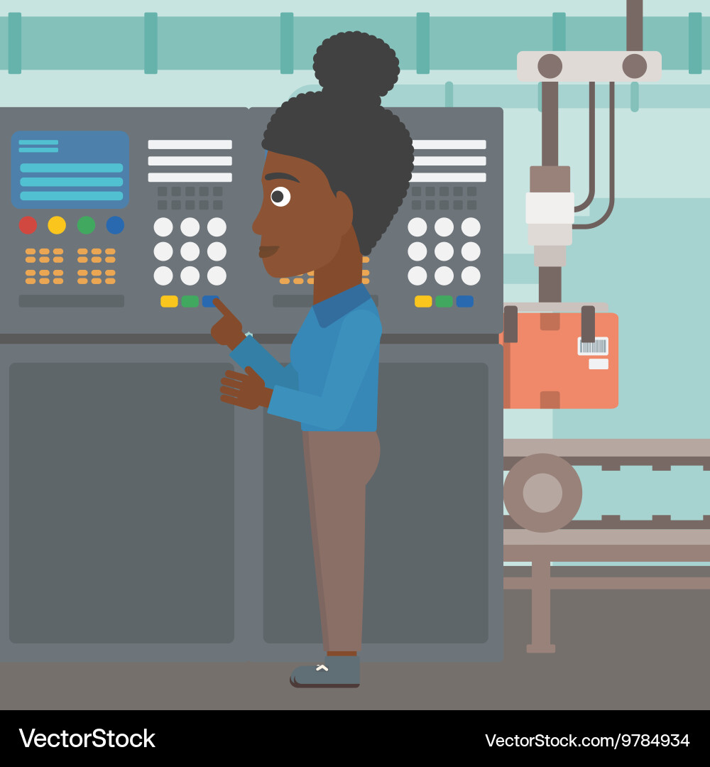 Engineer standing near control panel vector image