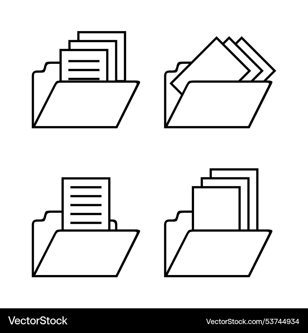 Folder icons with documents in various Vector Image