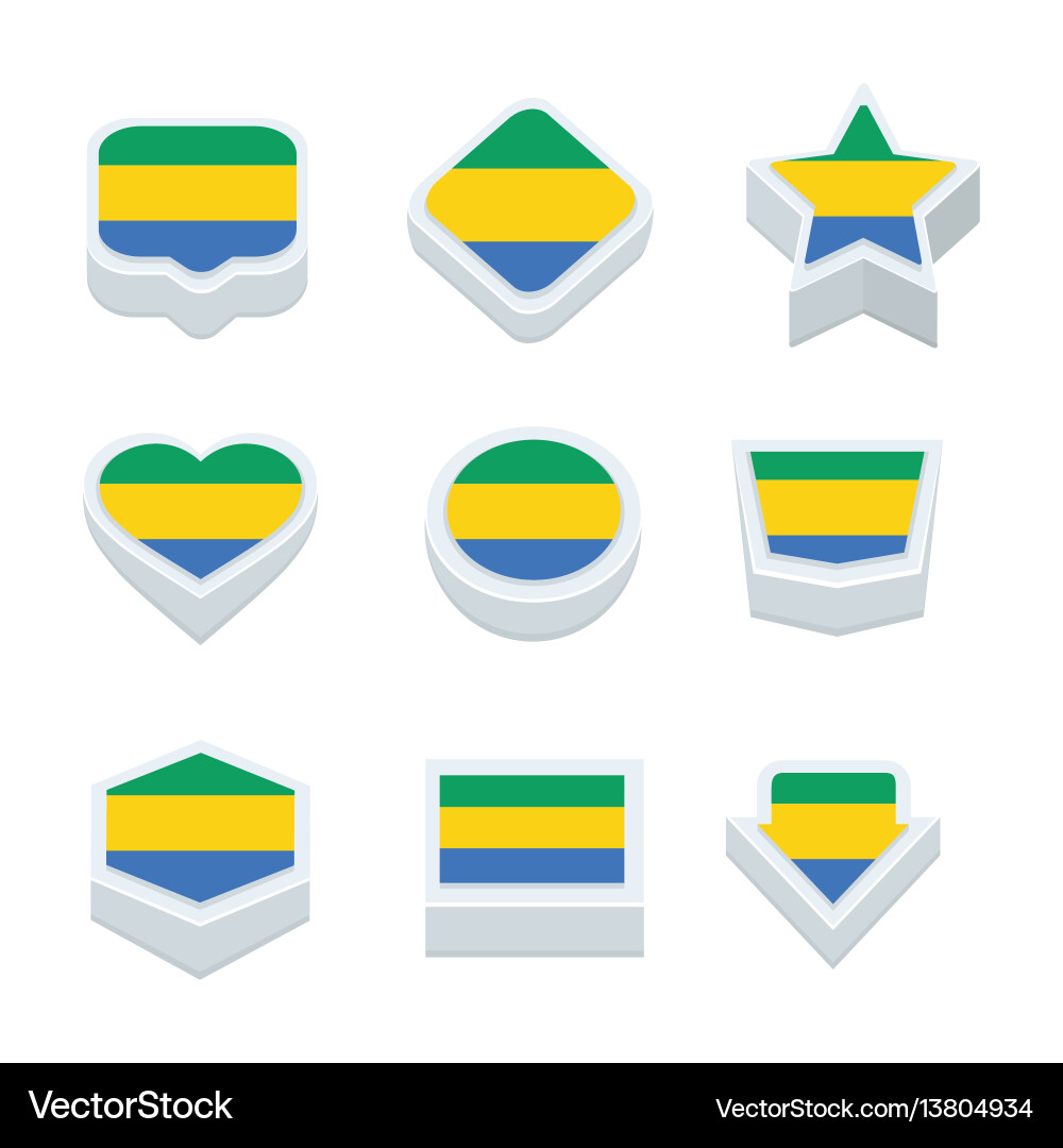 Gabon flags icons and button set nine styles Vector Image