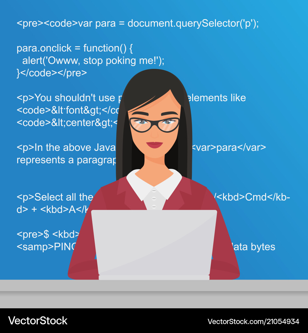 Pretty Woman Programmer Working Vector Image