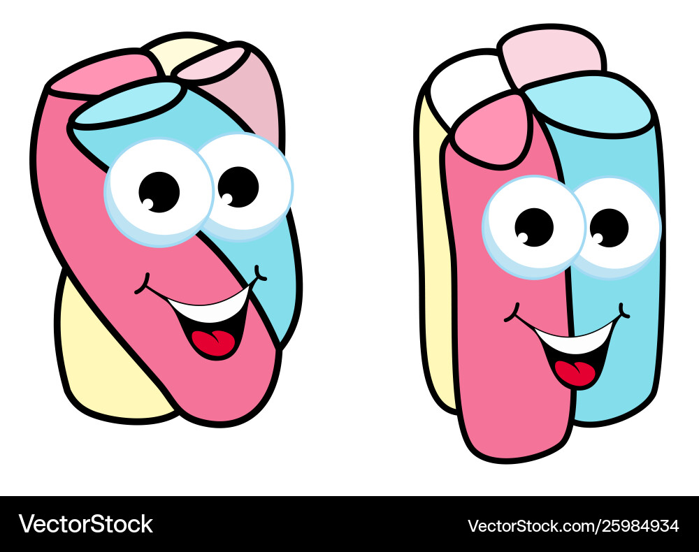 Süße zwei Marshmallows mit Gesichtern süß puffy Süße zwei Marshmallows mit Gesichtern süß puffy Vektorbild