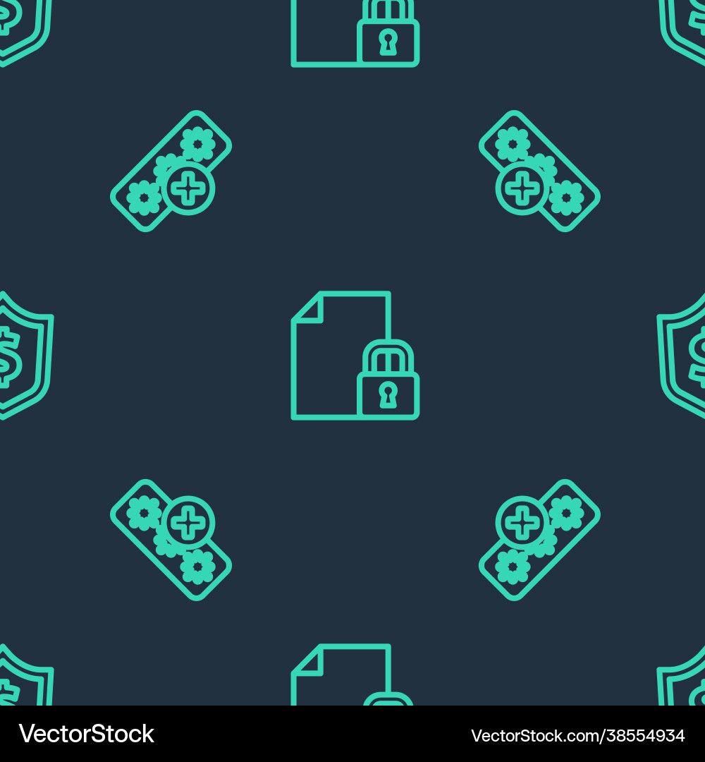 Set line document and lock password protection Set line document and lock password protection vector image