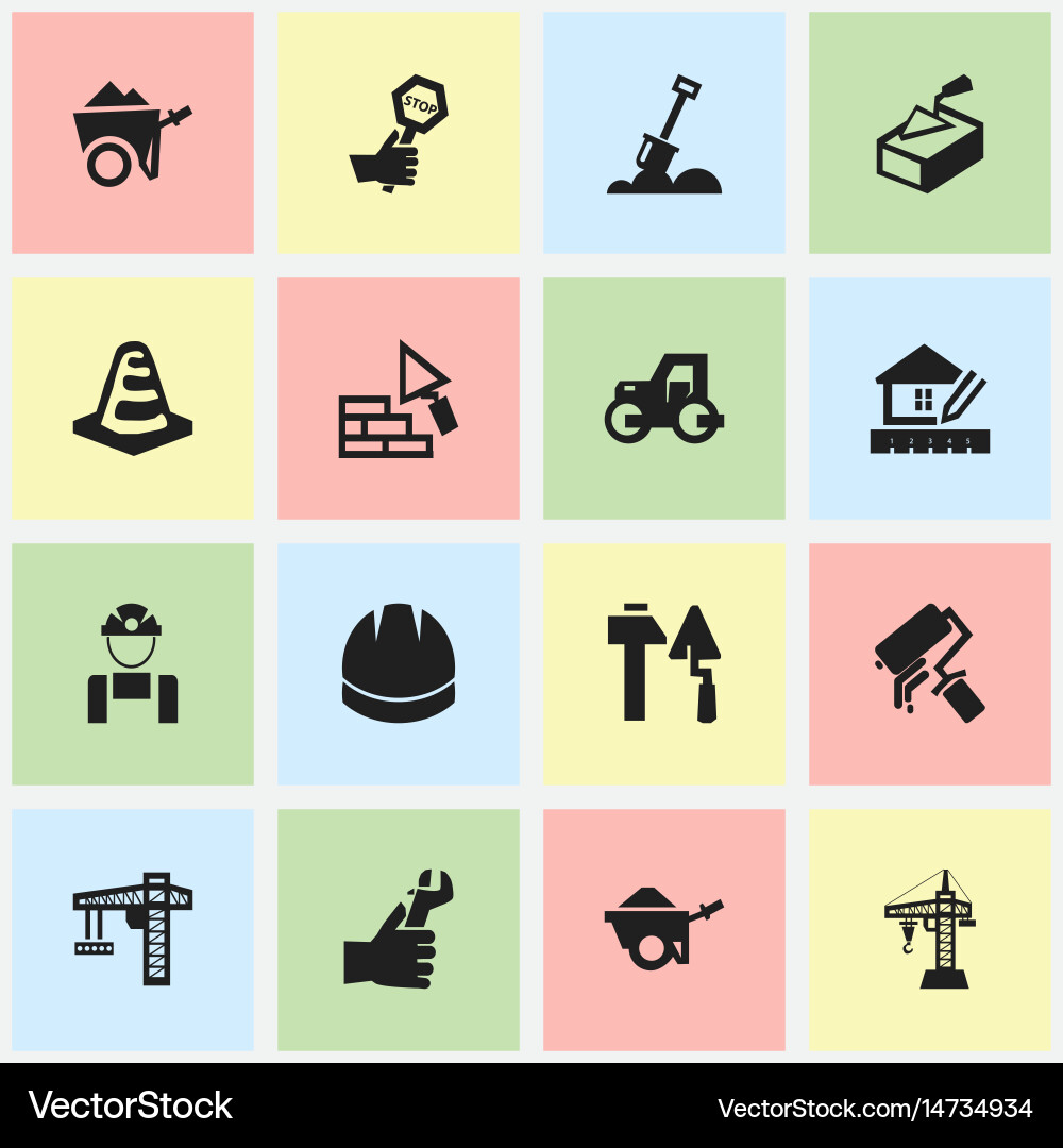 Set of 16 editable building icons includes vector image