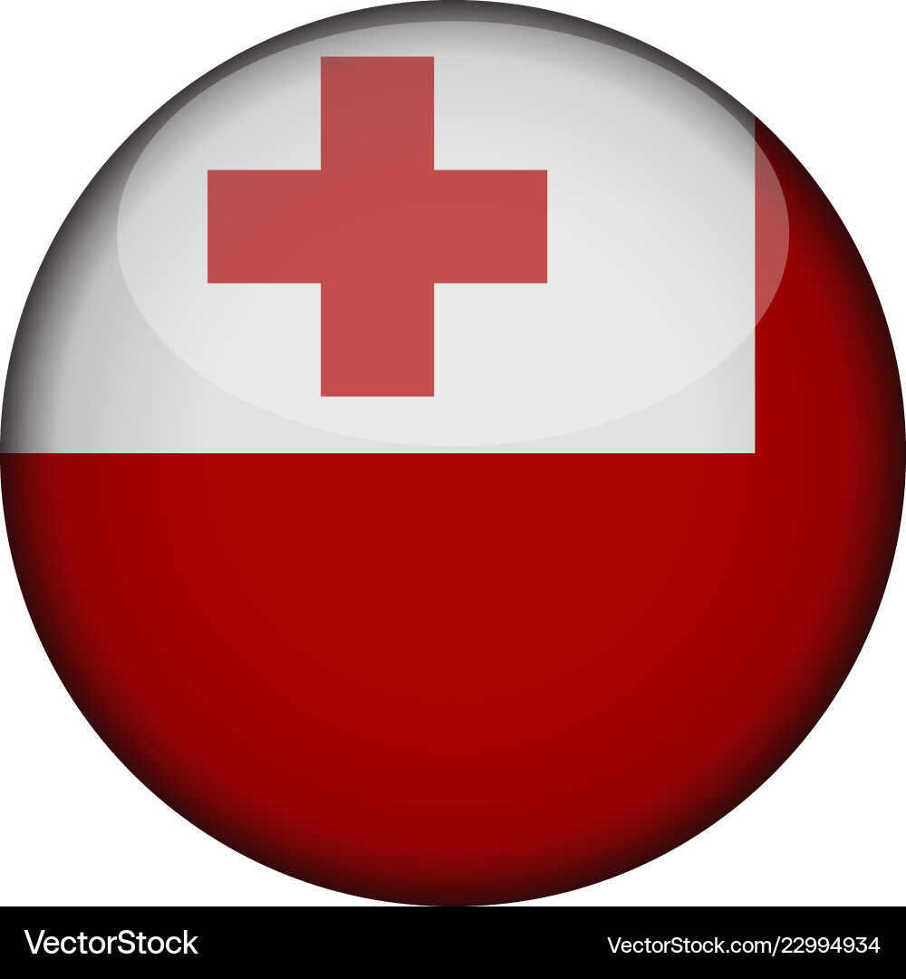 Tonga flag in glossy round button of icon Vector Image