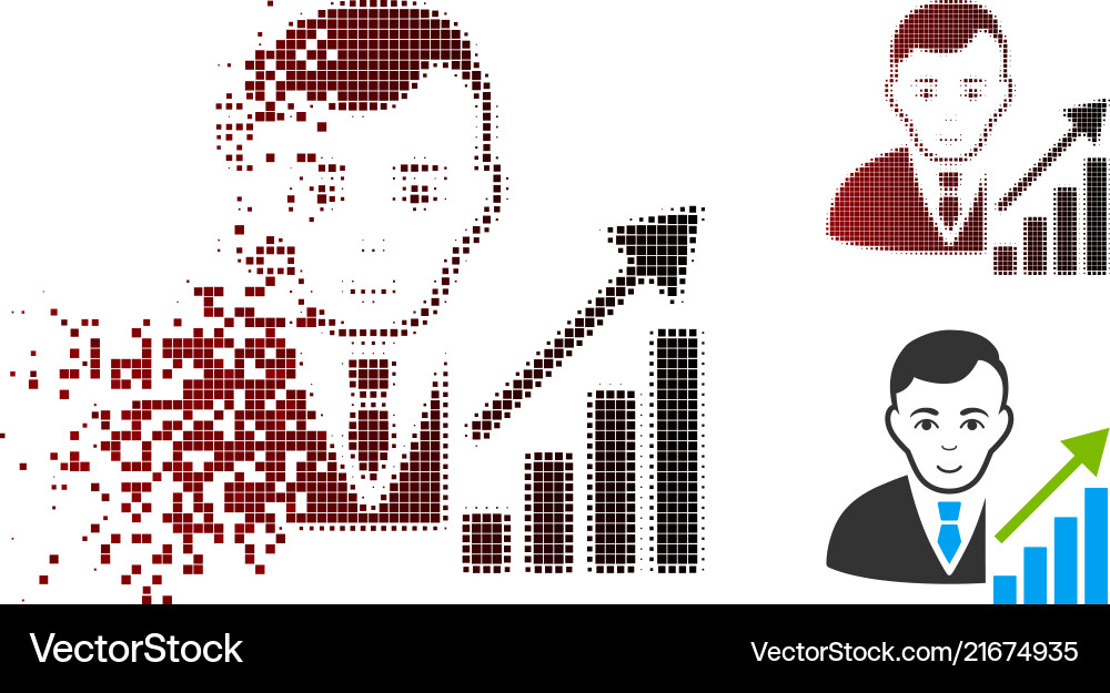 Damaged pixelated halftone stock trader icon Vector Image