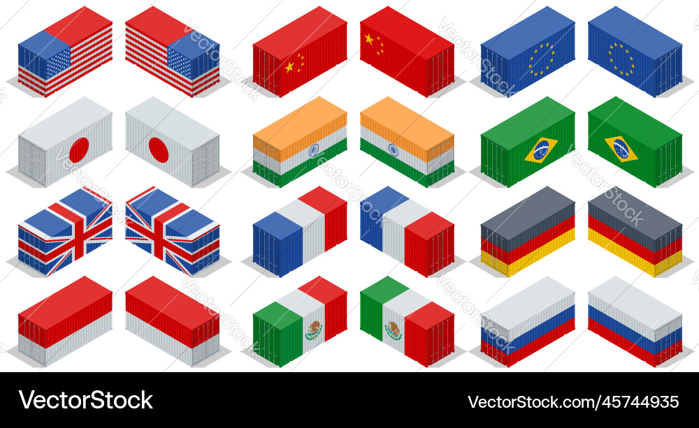 Isometric shipping container with flag Isometric shipping container with flag vector image