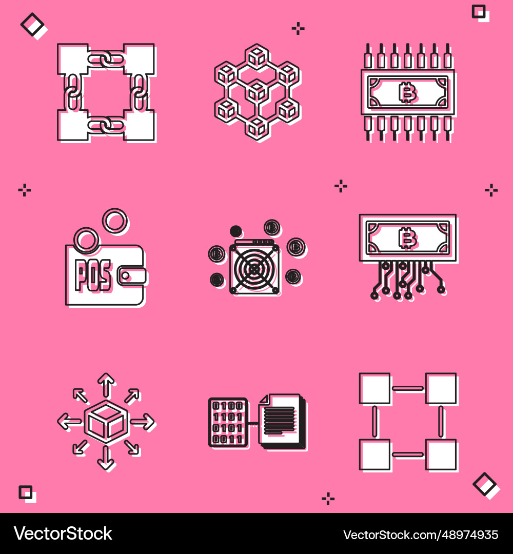 Set blockchain technology cryptocurrency bitcoin Vector Image
