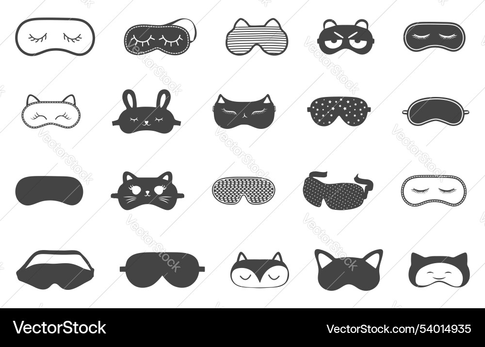 Sleep Mask Silhouettes - Cat & Eye Vector Image
