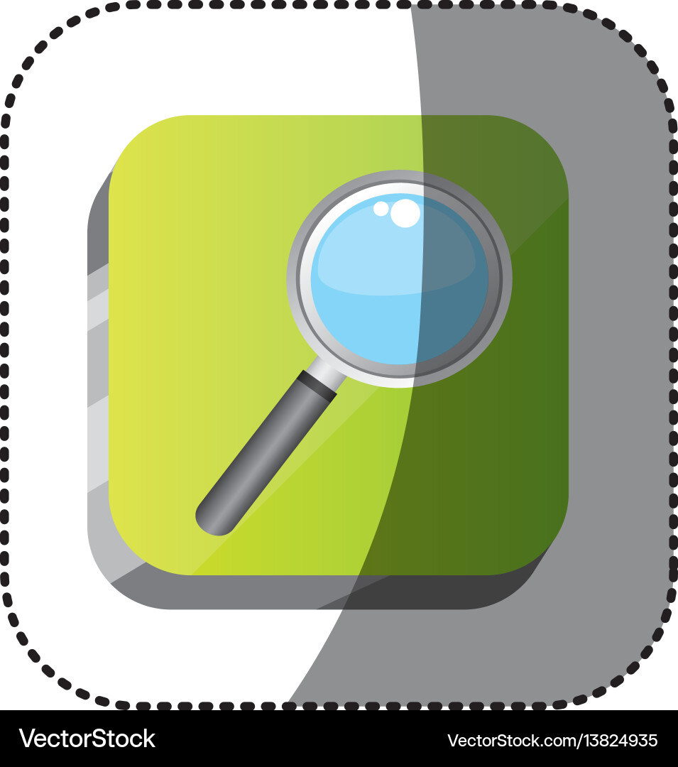 Sticker color square 3d button with magnifying vector image