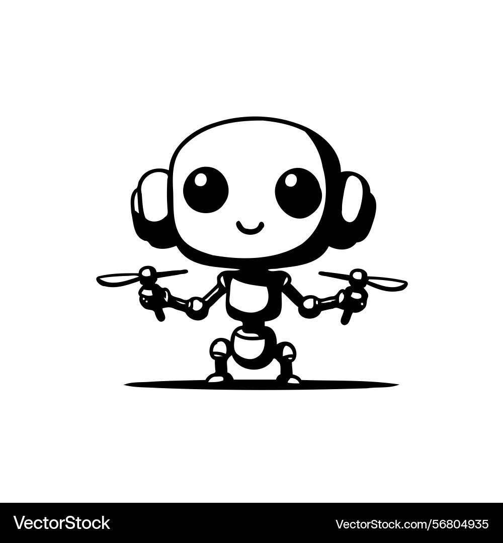 Whimsical monochrome of a playful robot character vector image