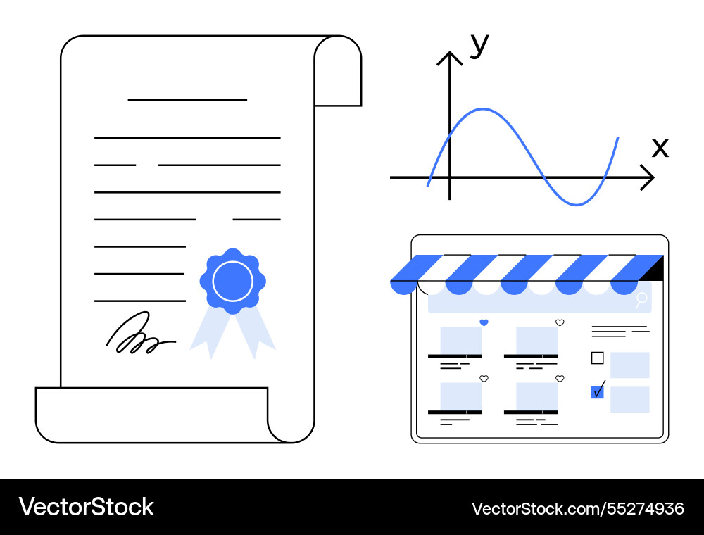 Certificate with seal analytical graph Vector Image
