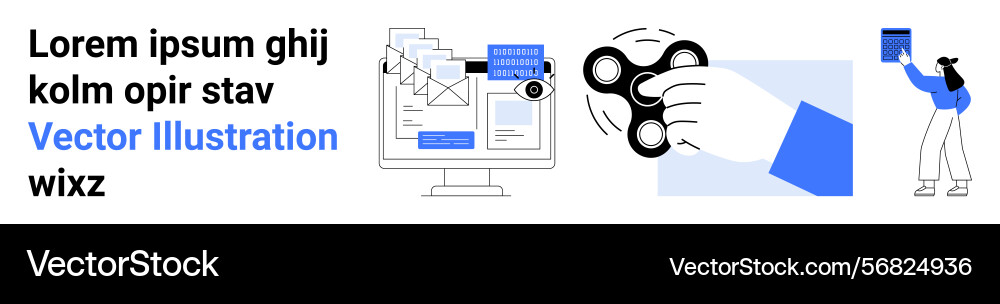 Digital workspace with computer spinner in hand Digital workspace with computer spinner in hand vector image