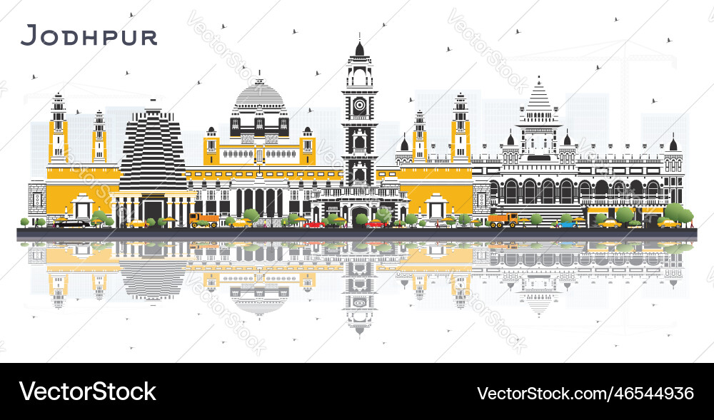 Jodhpur india city skyline with color buildings Jodhpur india city skyline with color buildings vector image