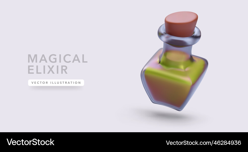 Magical elixir in glass bottle with shadow 3d Magical elixir in glass bottle with shadow 3d vector image