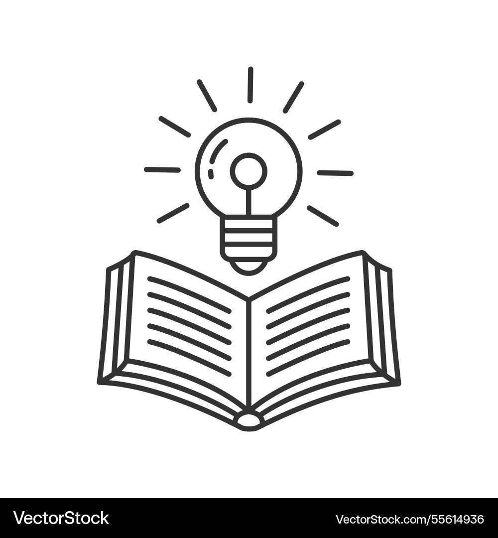Open Book with Lightbulb - Knowledge & Learning Vector Image