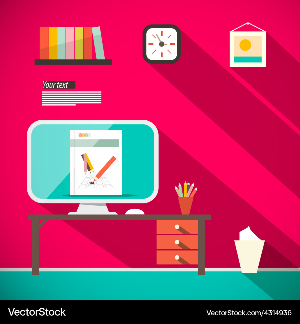Studying room - office with computer and table vector image